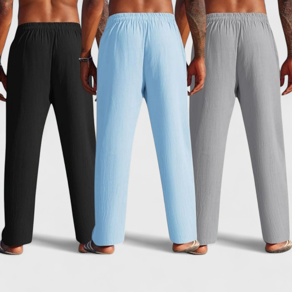 Combo of 3 Linen Loose Fit Men Pant Gray-Blue and Black-50379