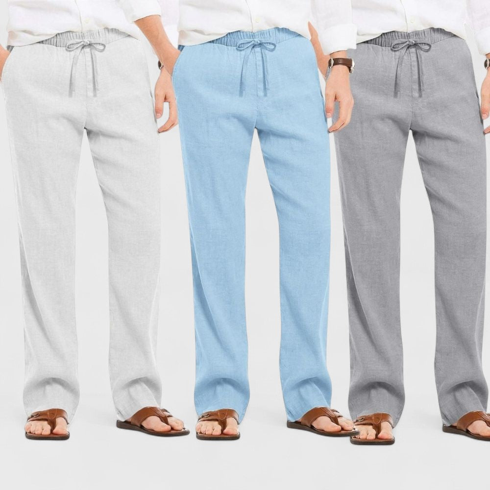 Combo of 3 Linen Loose Fit Men Pant Gray-Blue and Light Gray-50351