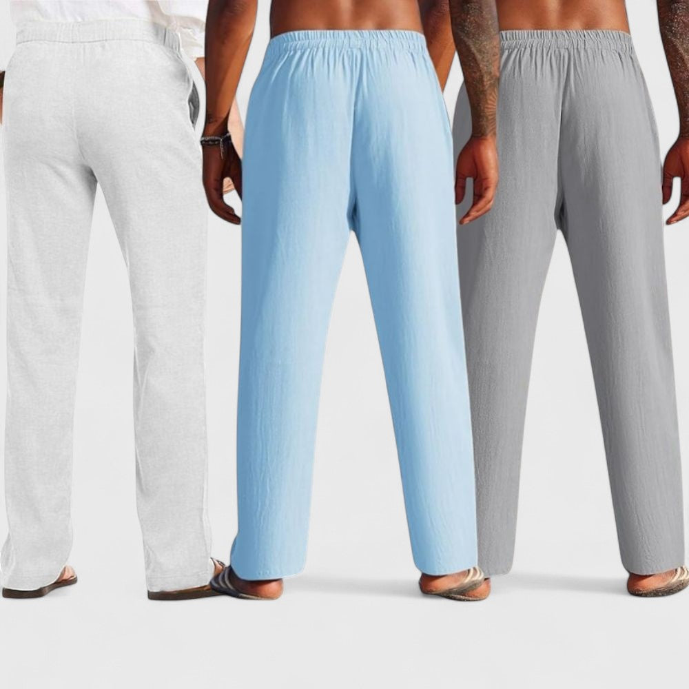 Combo of 3 Linen Loose Fit Men Pant Gray-Blue and Light Gray-50351
