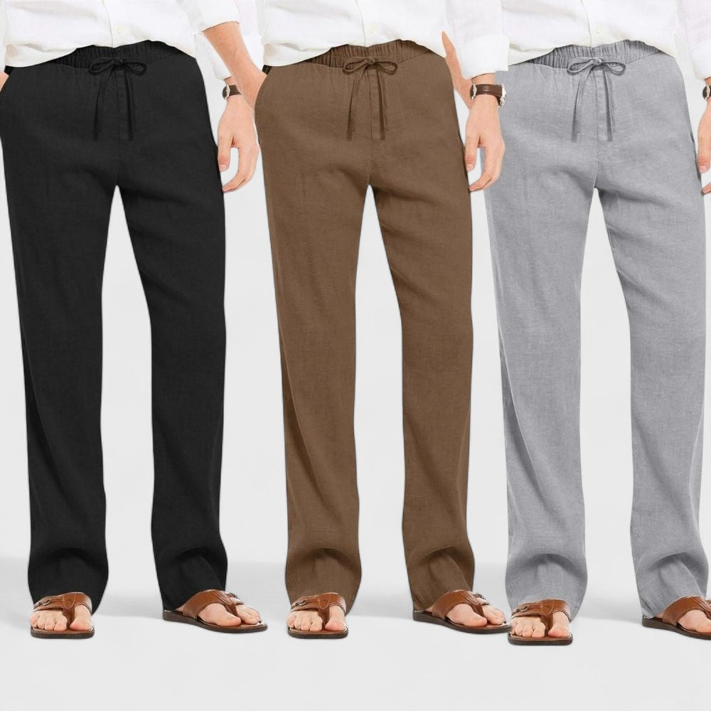 Combo of 3 Linen Loose Fit Men Pant Gray-Brown and Black-50385