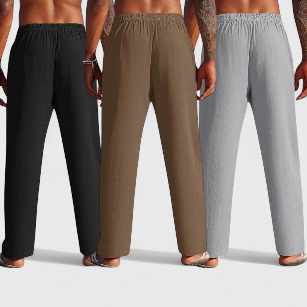 Combo of 3 Linen Loose Fit Men Pant Gray-Brown and Black-50385