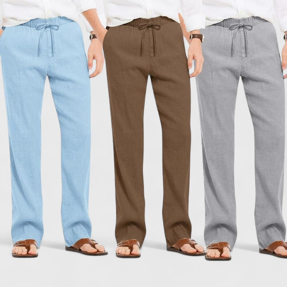 Combo of 3 Linen Loose Fit Men Pant Gray-Brown and Blue-50406
