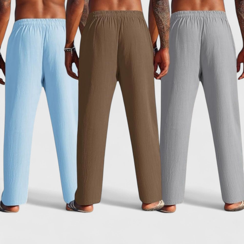 Combo of 3 Linen Loose Fit Men Pant Gray-Brown and Blue-50406