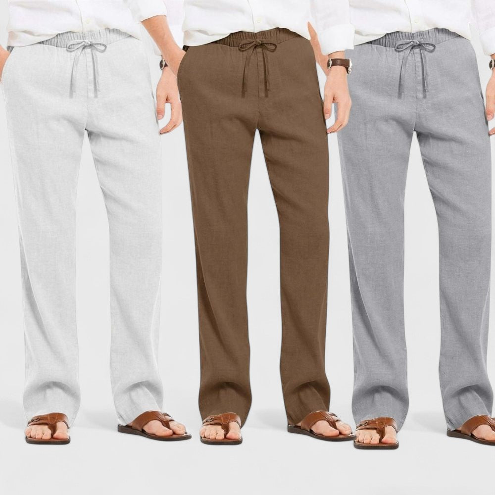 Combo of 3 Linen Loose Fit Men Pant Gray-Brown and Light Gray-50357