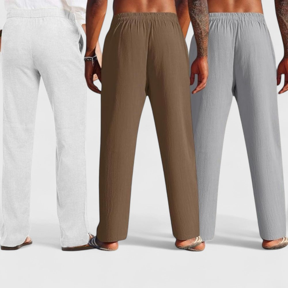 Combo of 3 Linen Loose Fit Men Pant Gray-Brown and Light Gray-50357