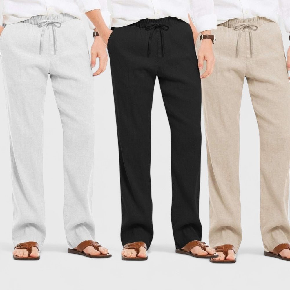 Combo of 3 Linen Loose Fit Men Pant Light Beige-Black and Light Gray-50345