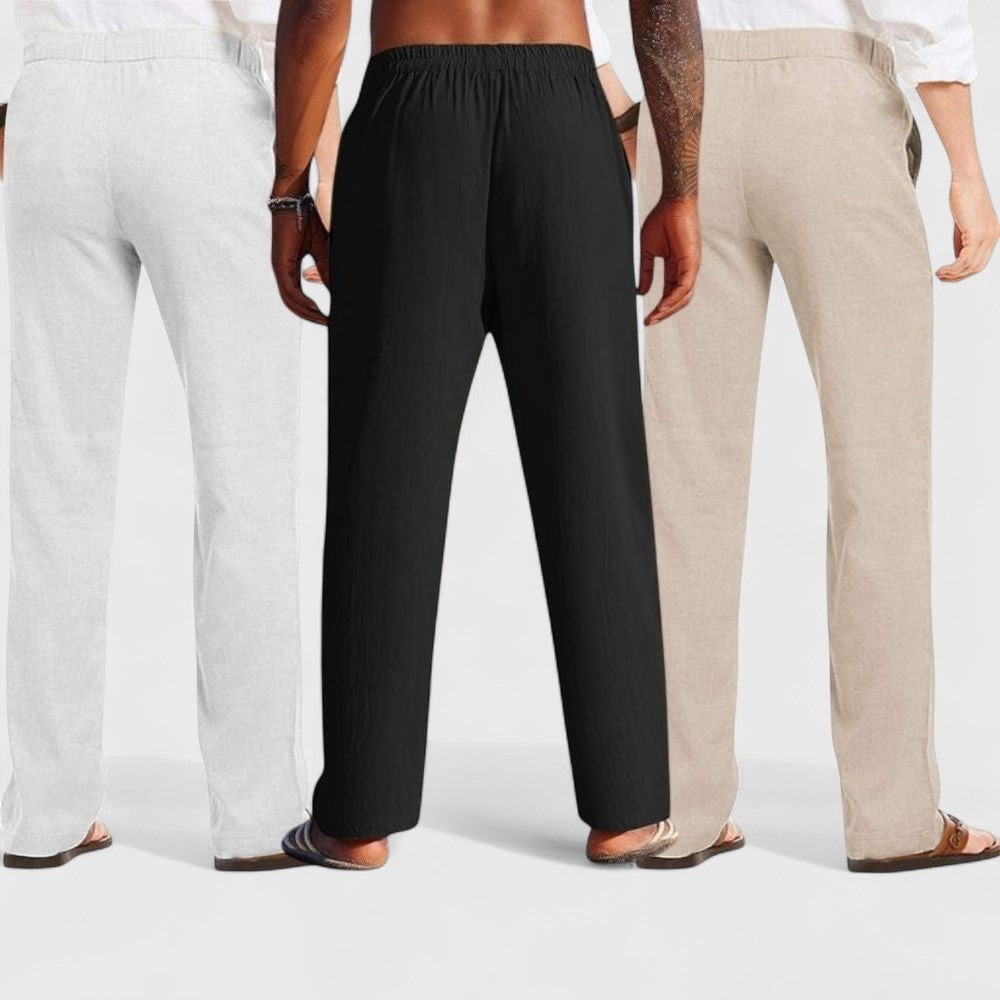 Combo of 3 Linen Loose Fit Men Pant Light Beige-Black and Light Gray-50345