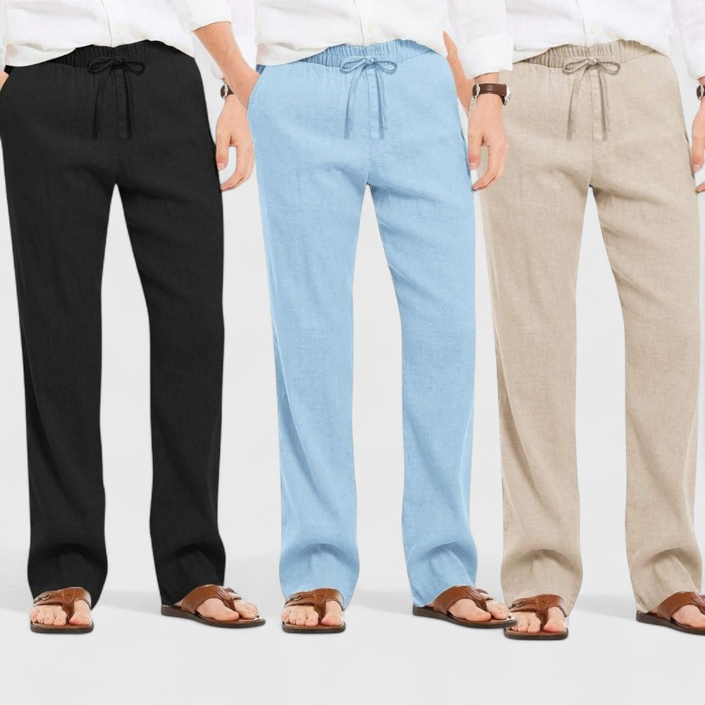 Combo of 3 Linen Loose Fit Men Pant Light Beige-Blue and Black-50380