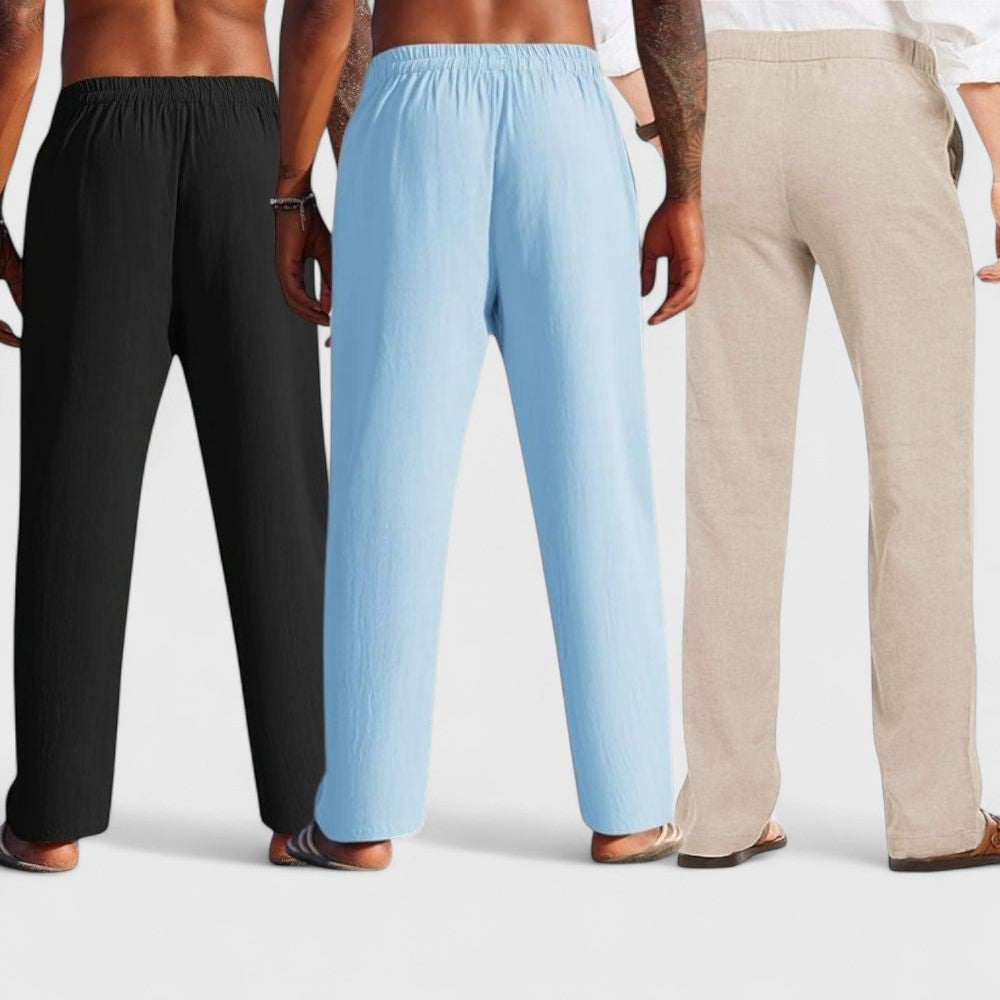 Combo of 3 Linen Loose Fit Men Pant Light Beige-Blue and Black-50380