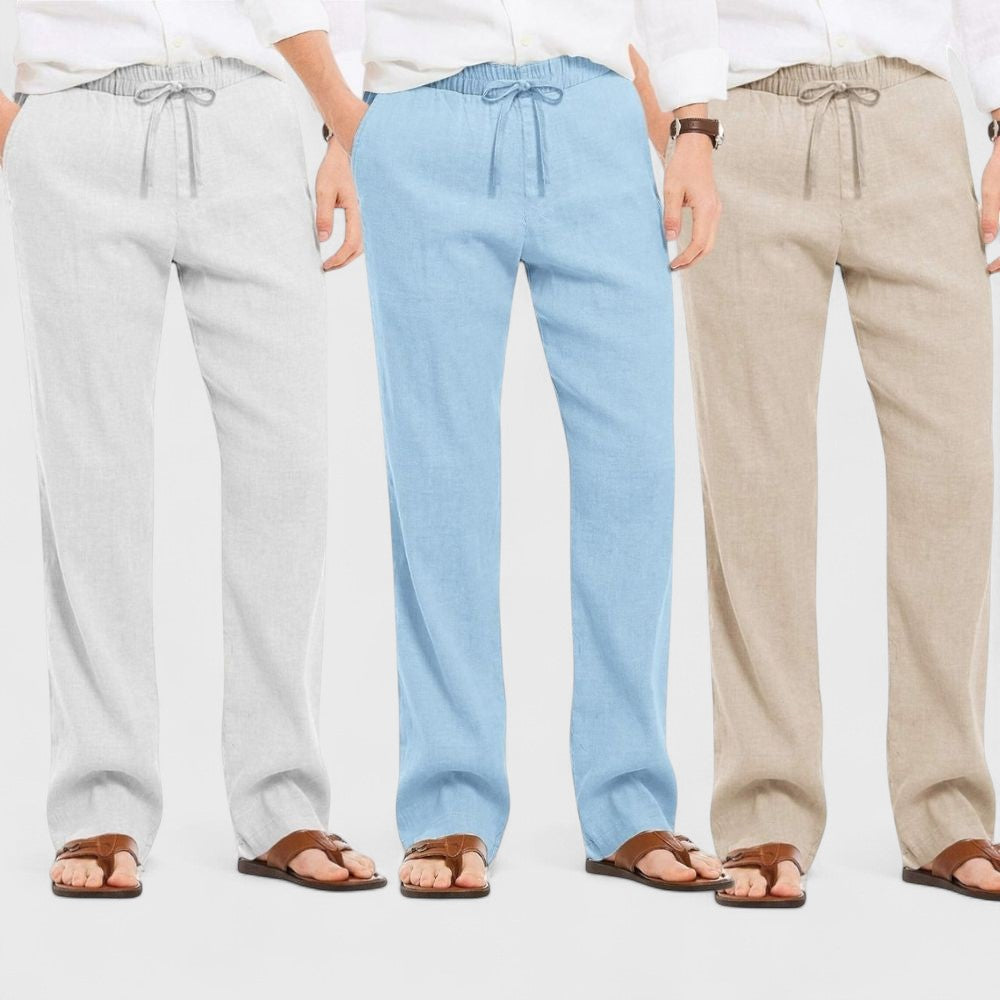 Combo of 3 Linen Loose Fit Men Pant Light Beige-Blue and Light Gray-50352