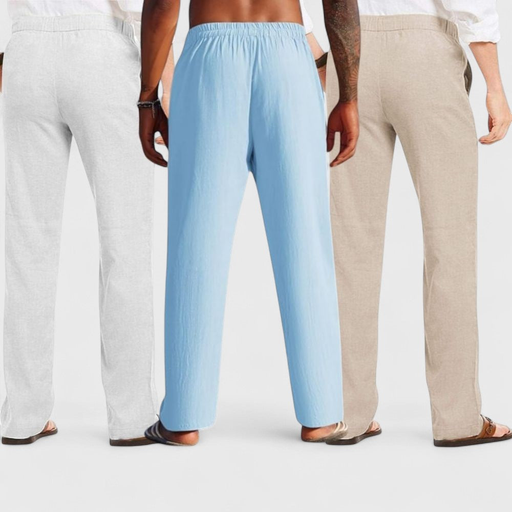 Combo of 3 Linen Loose Fit Men Pant Light Beige-Blue and Light Gray-50352