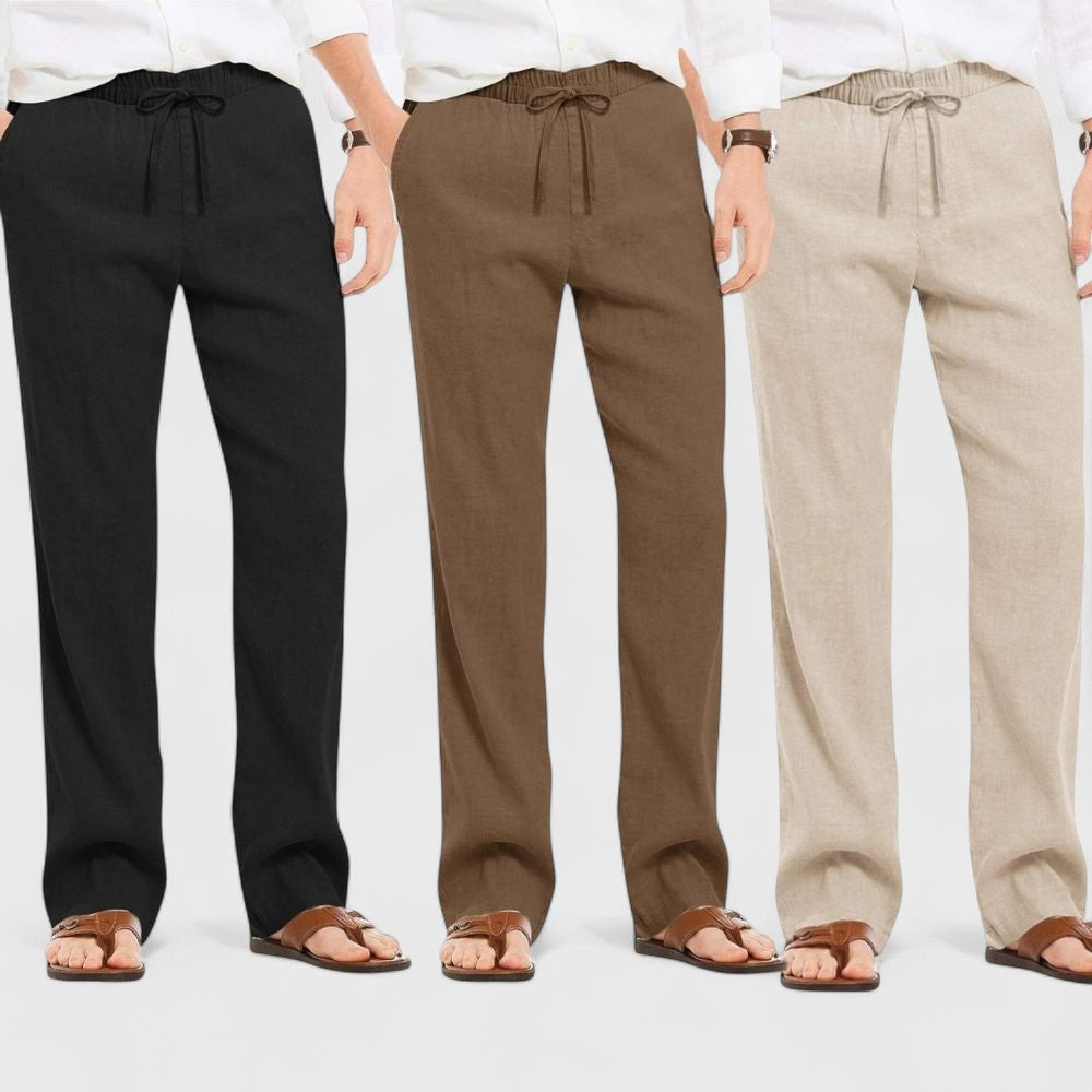 Combo of 3 Linen Loose Fit Men Pant Light Beige-Brown and Black-50386