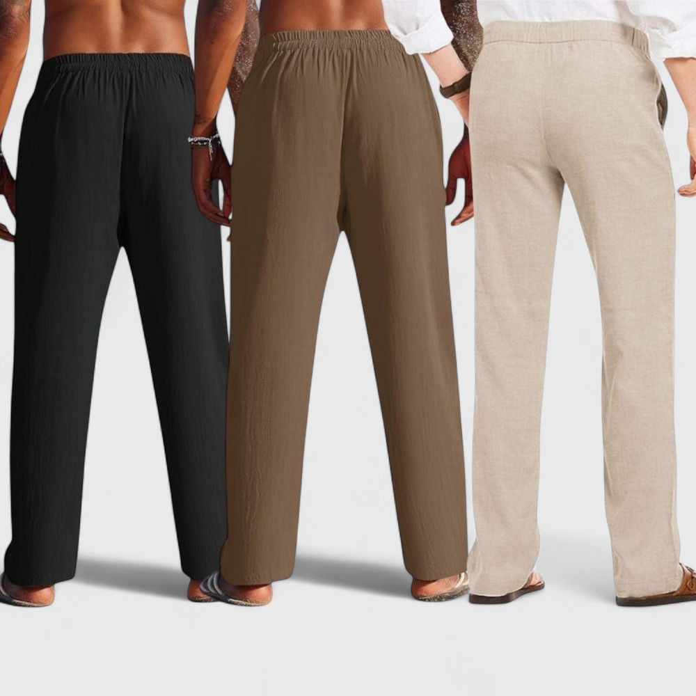 Combo of 3 Linen Loose Fit Men Pant Light Beige-Brown and Black-50386