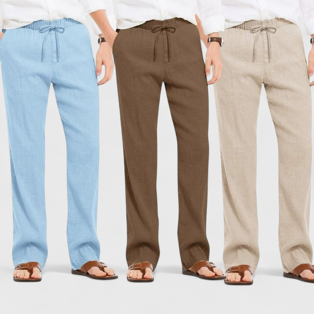 Combo of 3 Linen Loose Fit Men Pant Light Beige-Brown and Blue-50407