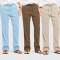 Combo of 3 Linen Loose Fit Men Pant Light Beige-Brown and Blue-50407
