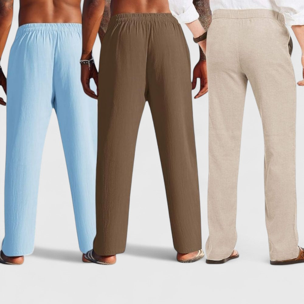 Combo of 3 Linen Loose Fit Men Pant Light Beige-Brown and Blue-50407