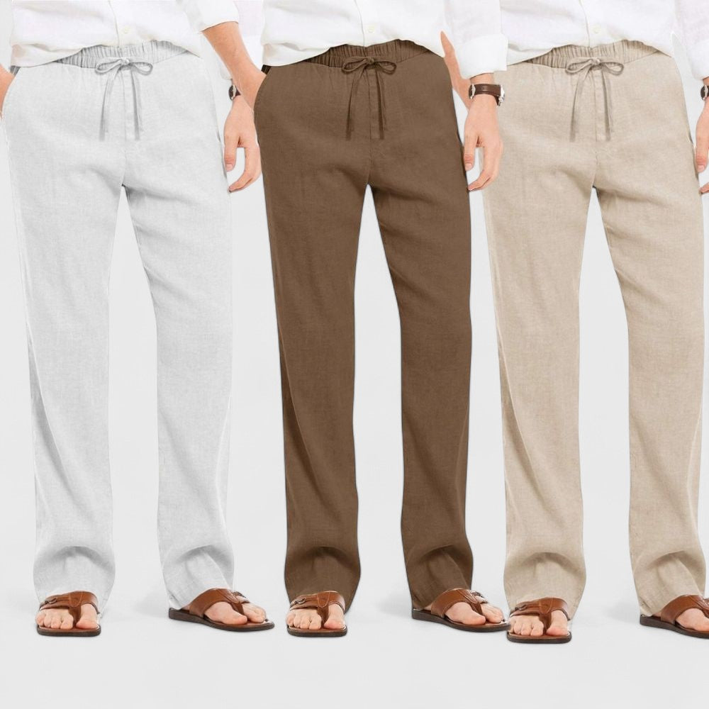 Combo of 3 Linen Loose Fit Men Pant Light Beige-Brown and Light Gray-50358