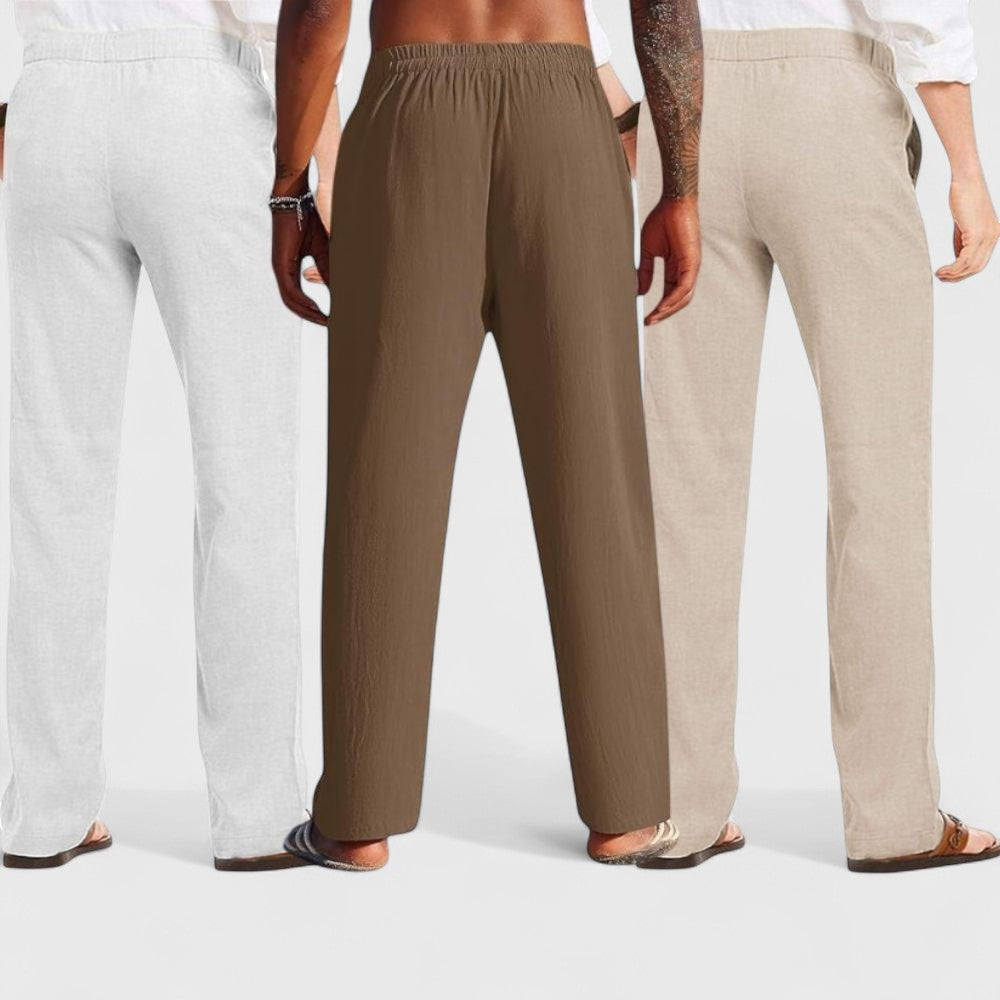 Combo of 3 Linen Loose Fit Men Pant Light Beige-Brown and Light Gray-50358
