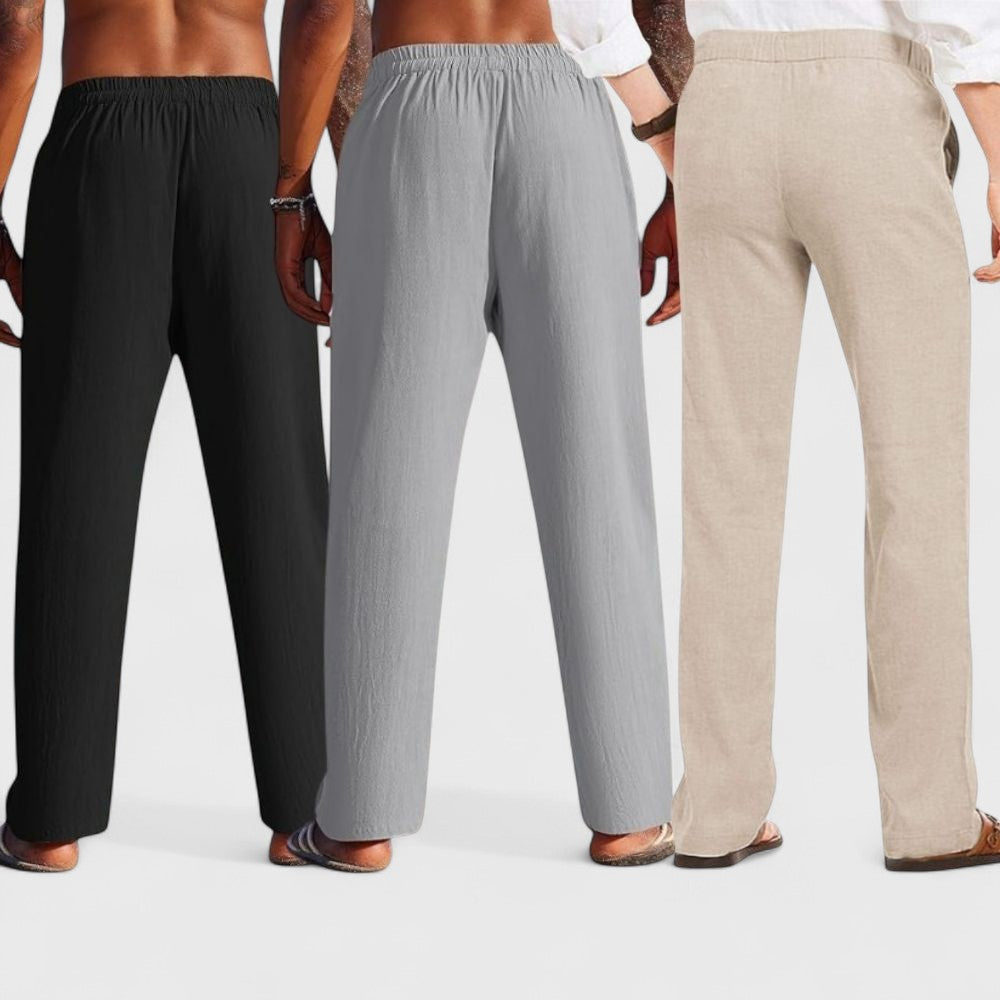 Combo of 3 Linen Loose Fit Men Pant Light Beige-Gray and Black-50391