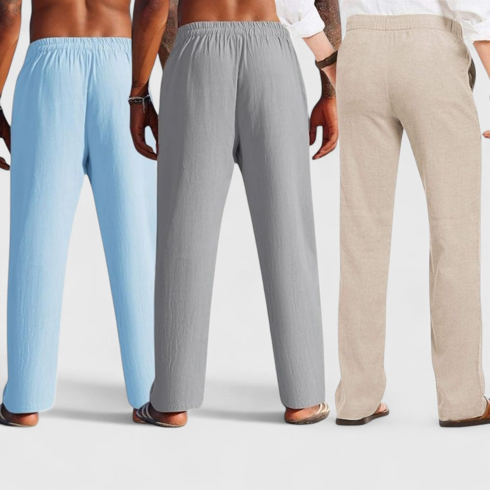 Combo of 3 Linen Loose Fit Men Pant Light Beige-Gray and Blue-50412