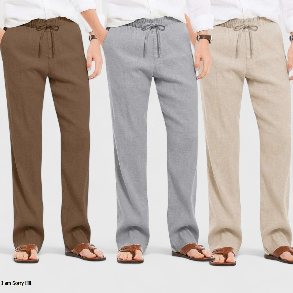 Combo of 3 Linen Loose Fit Men Pant Light Beige-Gray and Brown-50427