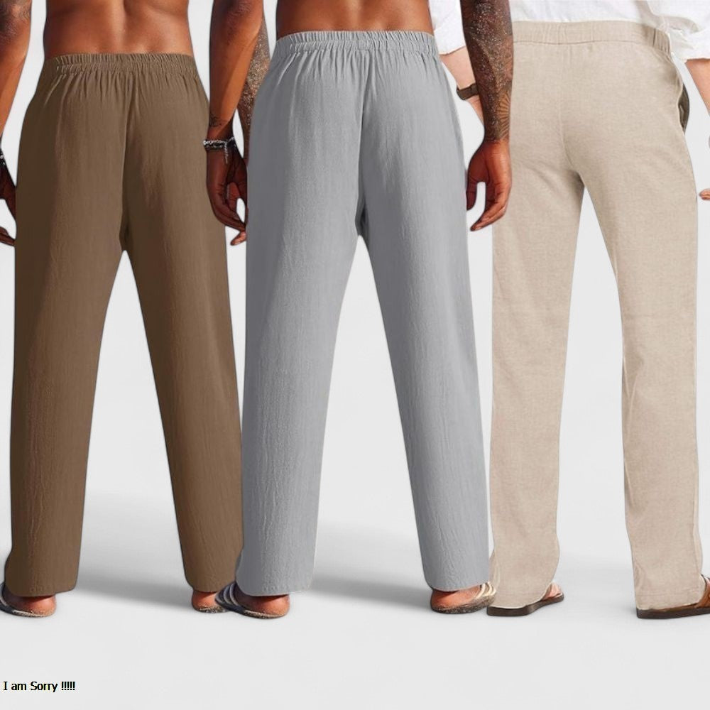 Combo of 3 Linen Loose Fit Men Pant Light Beige-Gray and Brown-50427
