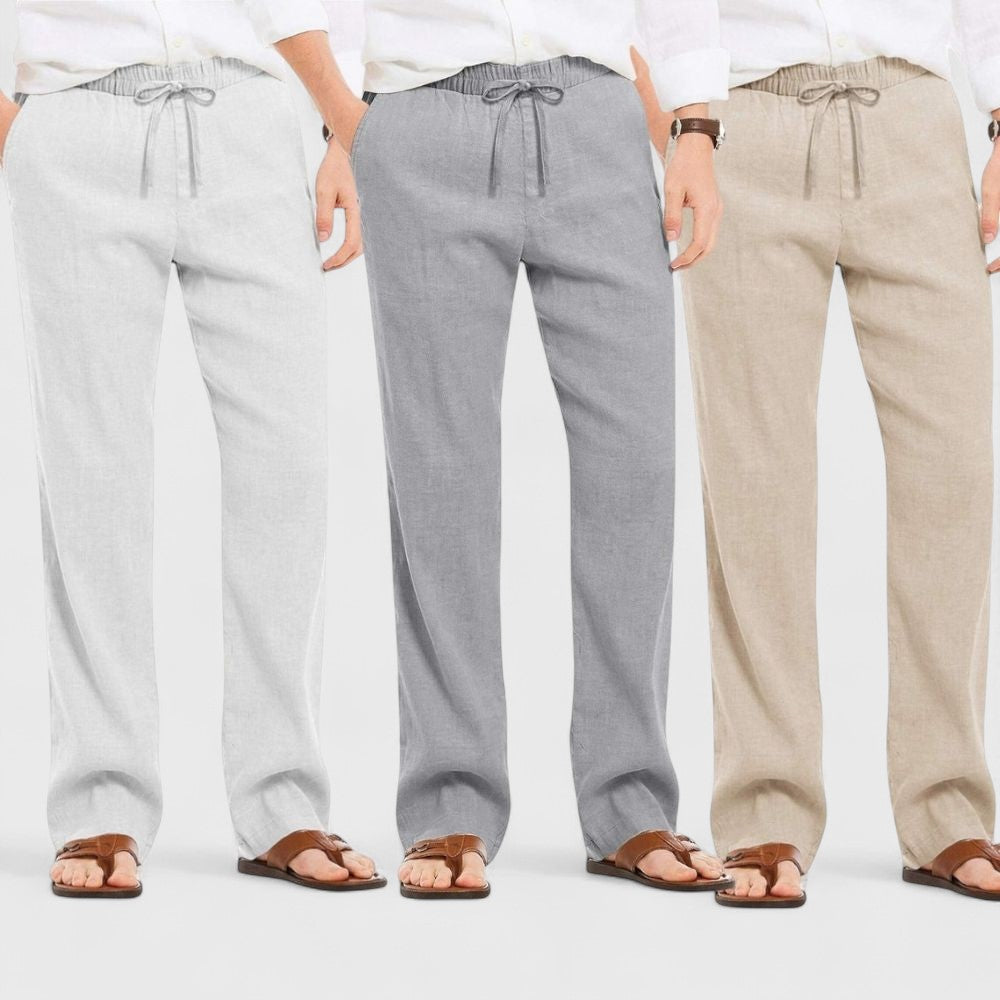 Combo of 3 Linen Loose Fit Men Pant Light Beige-Gray and Light Gray-50363
