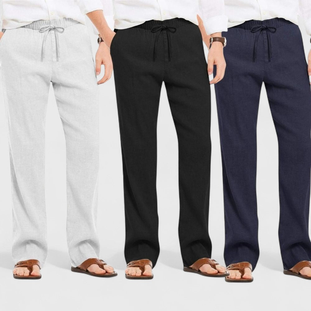 Combo of 3 Linen Loose Fit Men Pant Navy Blue-Black and Light Gray-50346