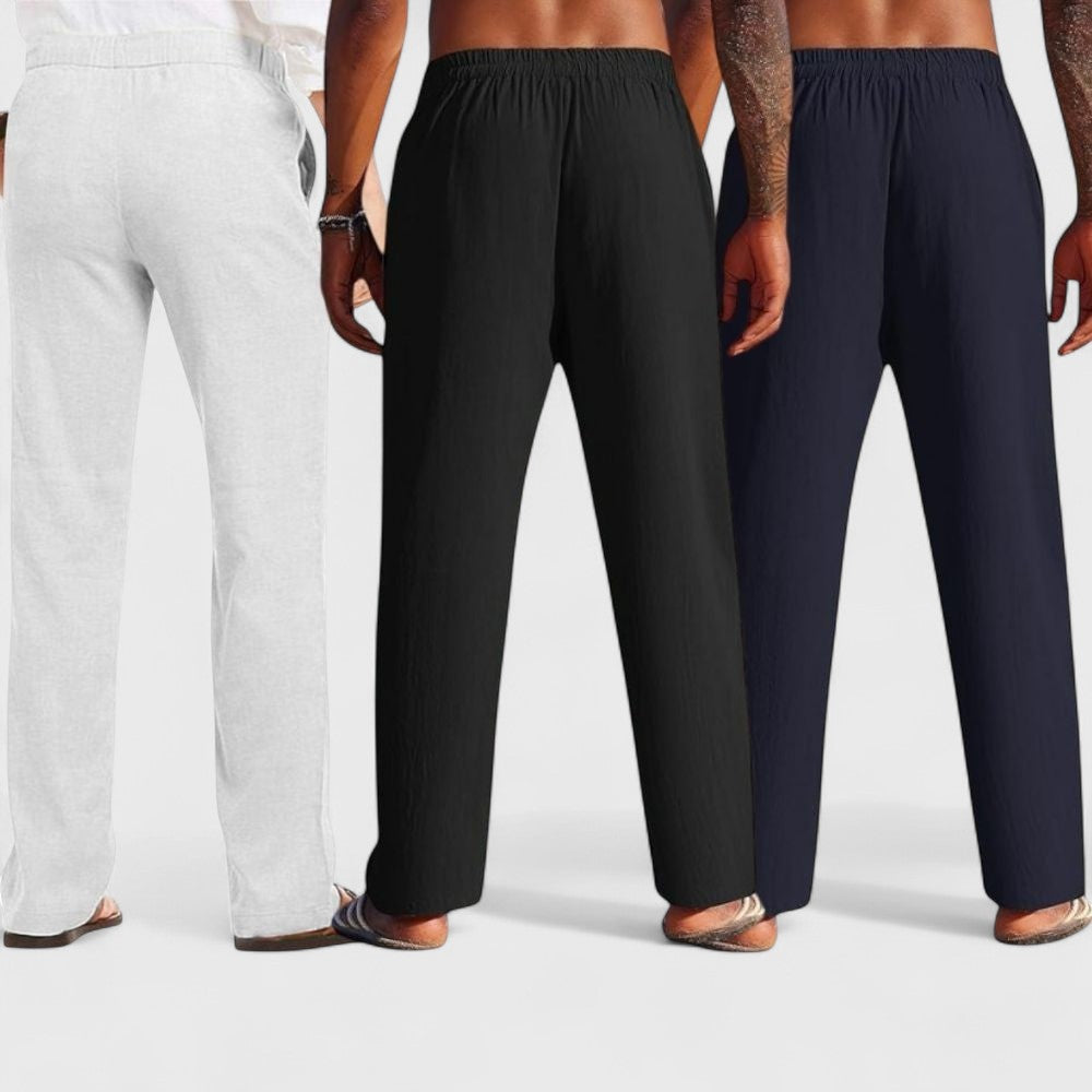 Combo of 3 Linen Loose Fit Men Pant Navy Blue-Black and Light Gray-50346