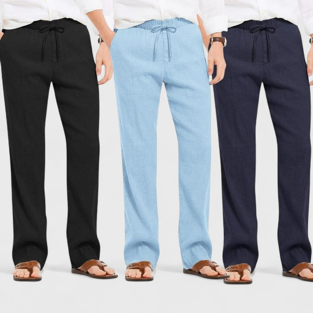 Combo of 3 Linen Loose Fit Men Pant Navy Blue-Blue and Black-50381
