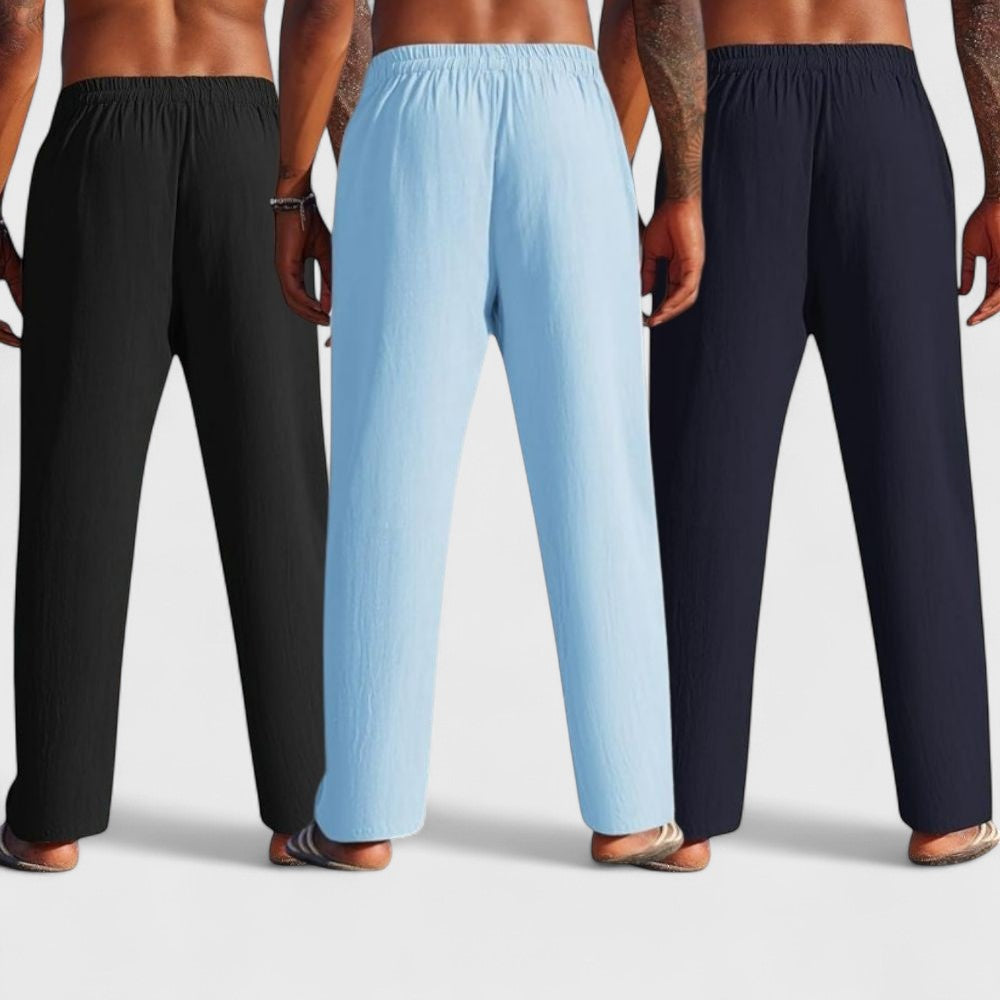 Combo of 3 Linen Loose Fit Men Pant Navy Blue-Blue and Black-50381