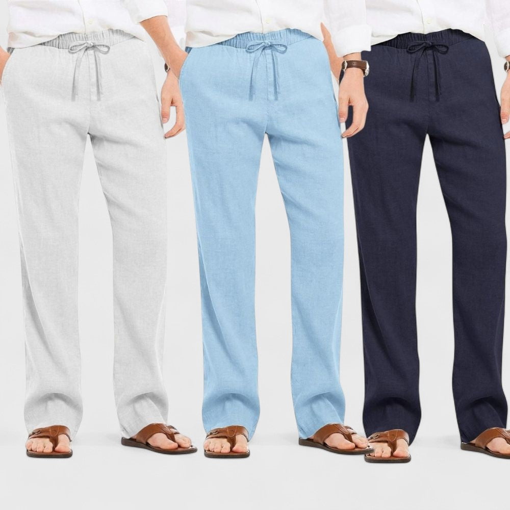 Combo of 3 Linen Loose Fit Men Pant Navy Blue-Blue and Light Gray-50353