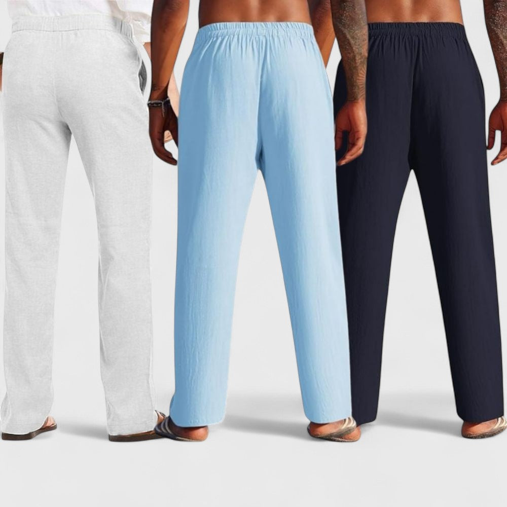 Combo of 3 Linen Loose Fit Men Pant Navy Blue-Blue and Light Gray-50353