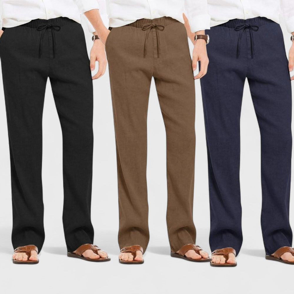 Combo of 3 Linen Loose Fit Men Pant Navy Blue-Brown and Black-50387