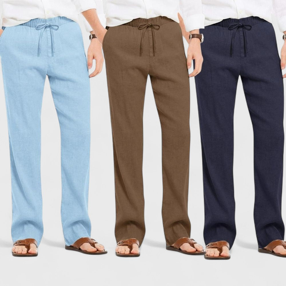 Combo of 3 Linen Loose Fit Men Pant Navy Blue-Brown and Blue-50408