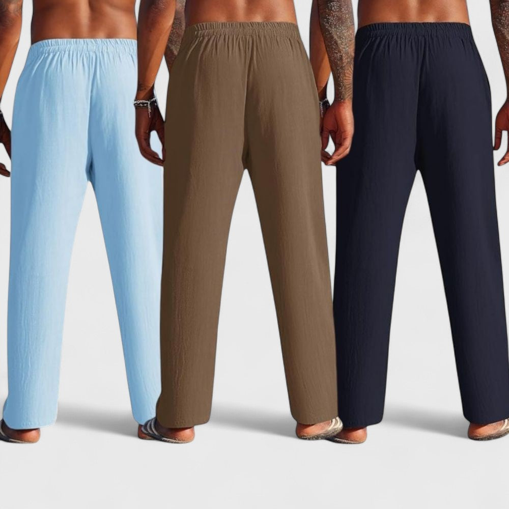 Combo of 3 Linen Loose Fit Men Pant Navy Blue-Brown and Blue-50408