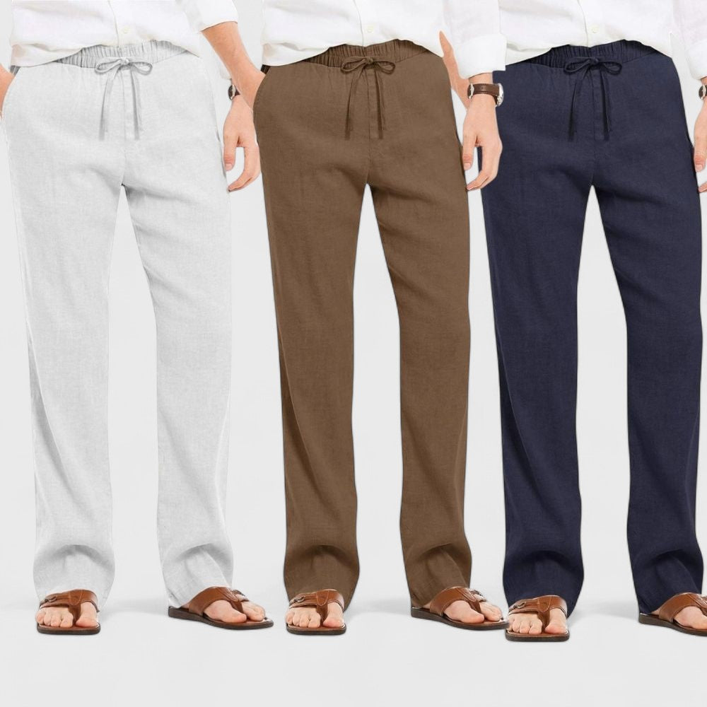 Combo of 3 Linen Loose Fit Men Pant Navy Blue-Brown and Light Gray-50359