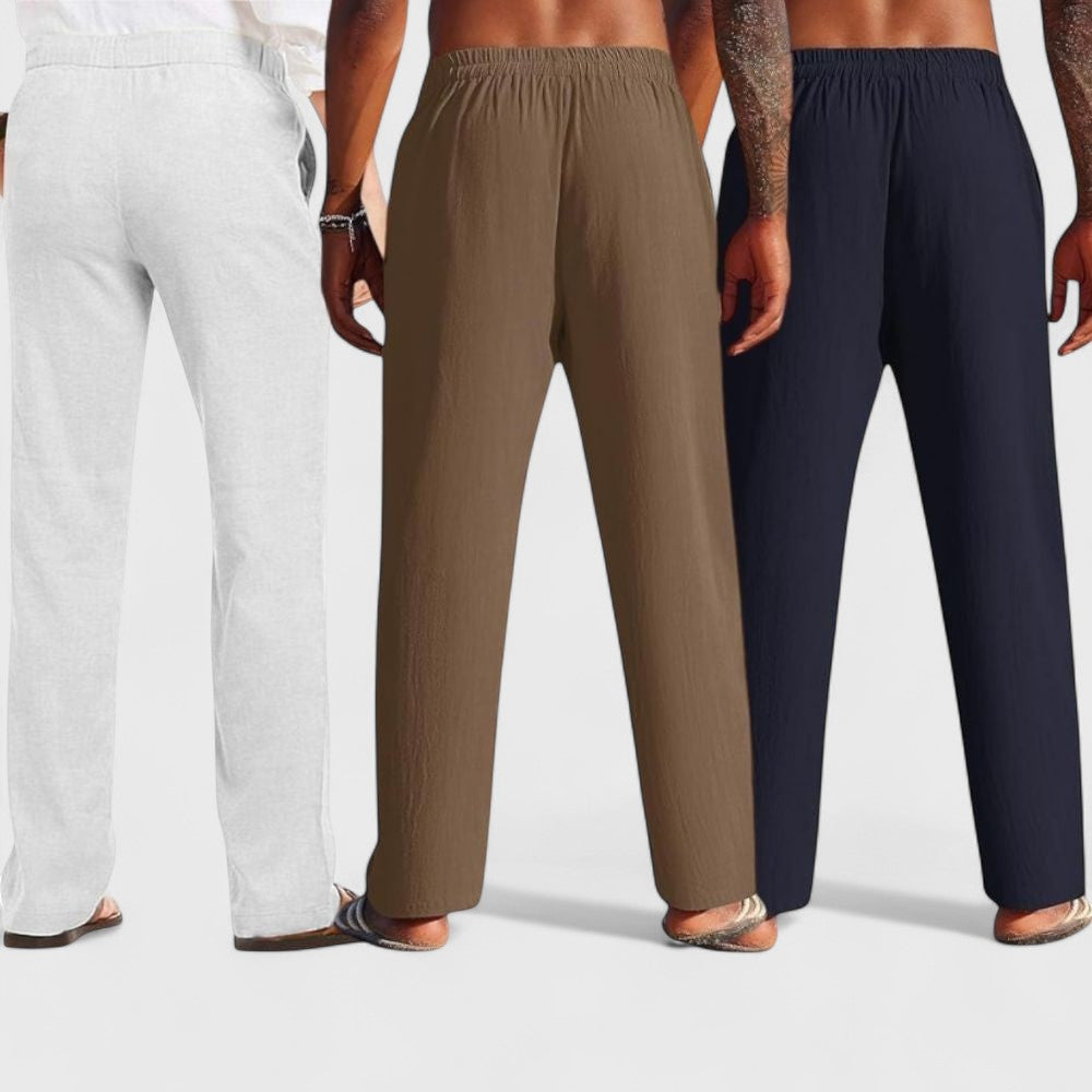 Combo of 3 Linen Loose Fit Men Pant Navy Blue-Brown and Light Gray-50359