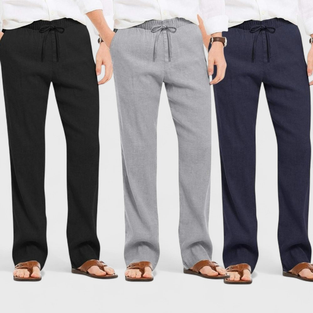 Combo of 3 Linen Loose Fit Men Pant Navy Blue-Gray and Black-50392