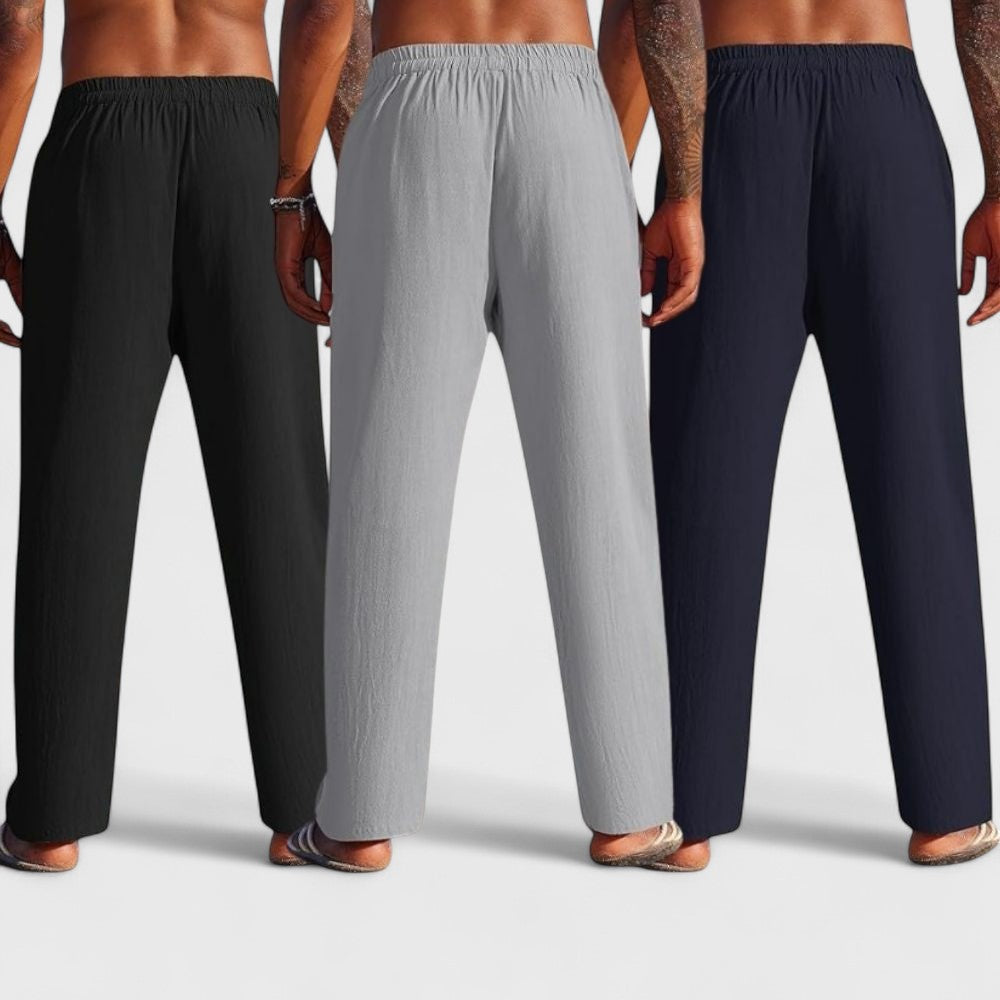 Combo of 3 Linen Loose Fit Men Pant Navy Blue-Gray and Black-50392