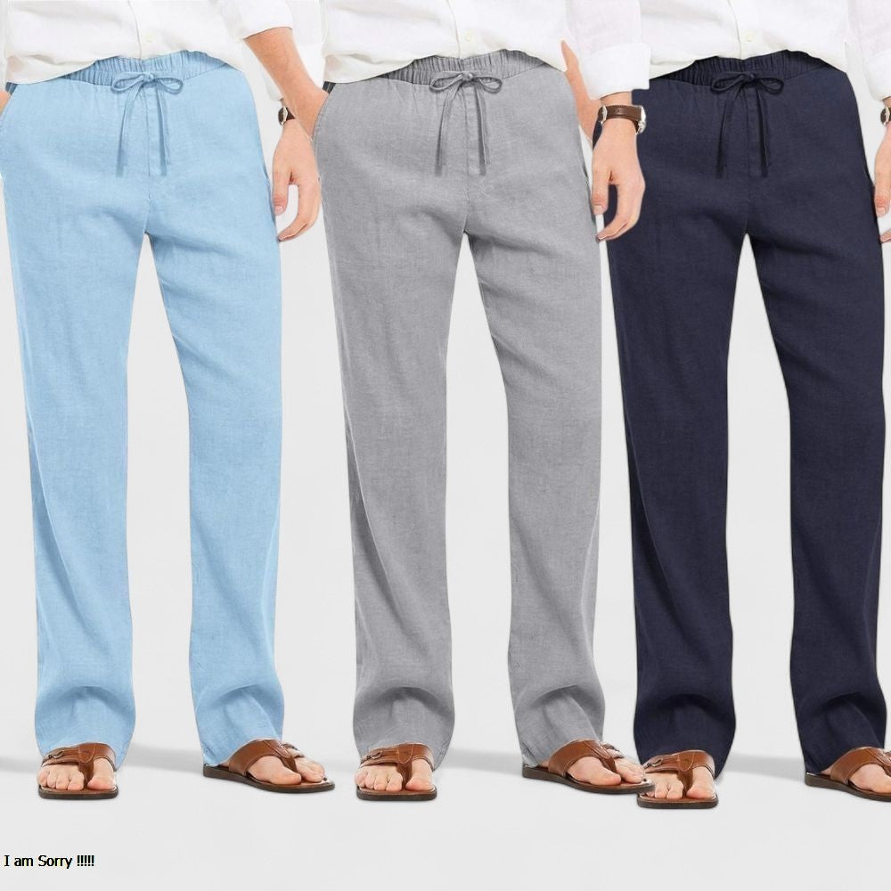 Combo of 3 Linen Loose Fit Men Pant Navy Blue-Gray and Blue-50413