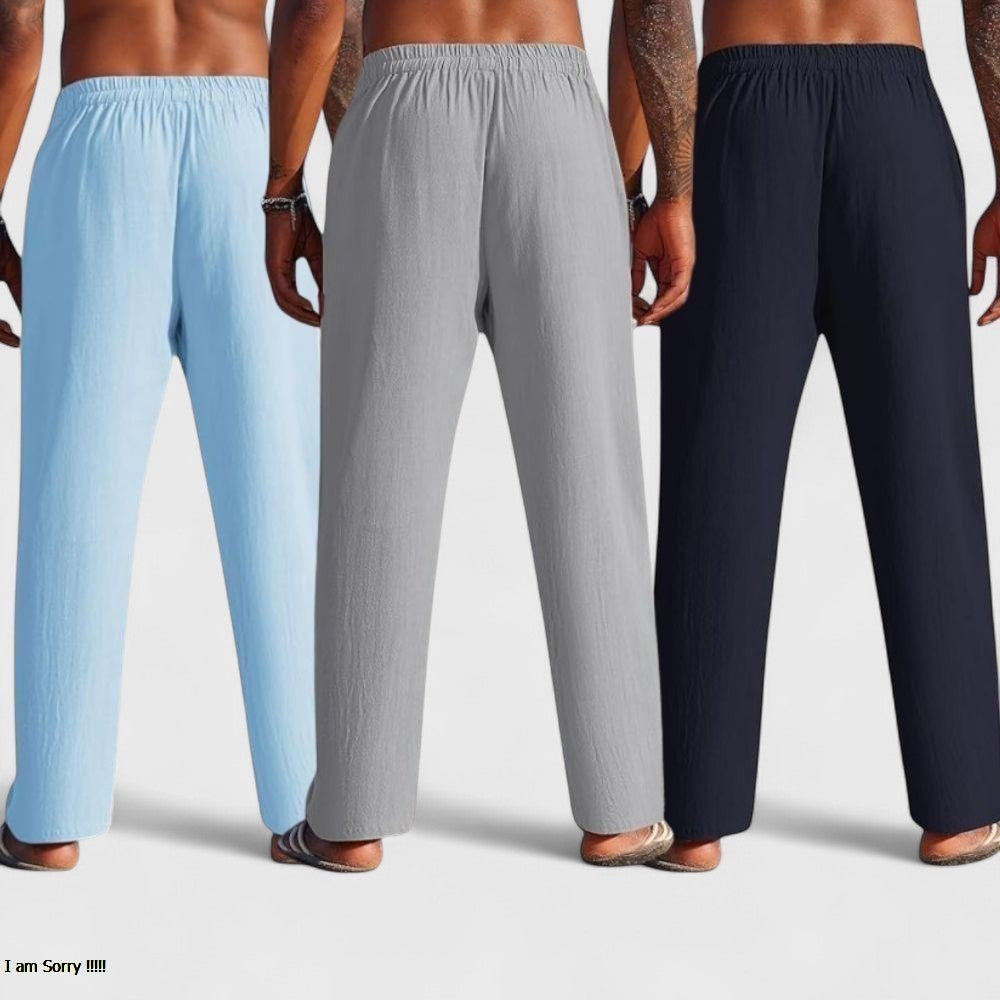 Combo of 3 Linen Loose Fit Men Pant Navy Blue-Gray and Blue-50413
