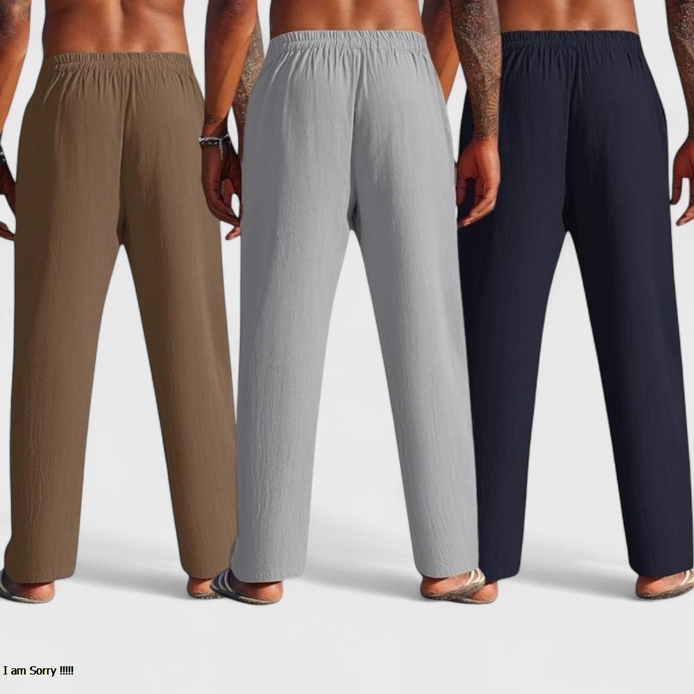 Combo of 3 Linen Loose Fit Men Pant Navy Blue-Gray and Brown-50428