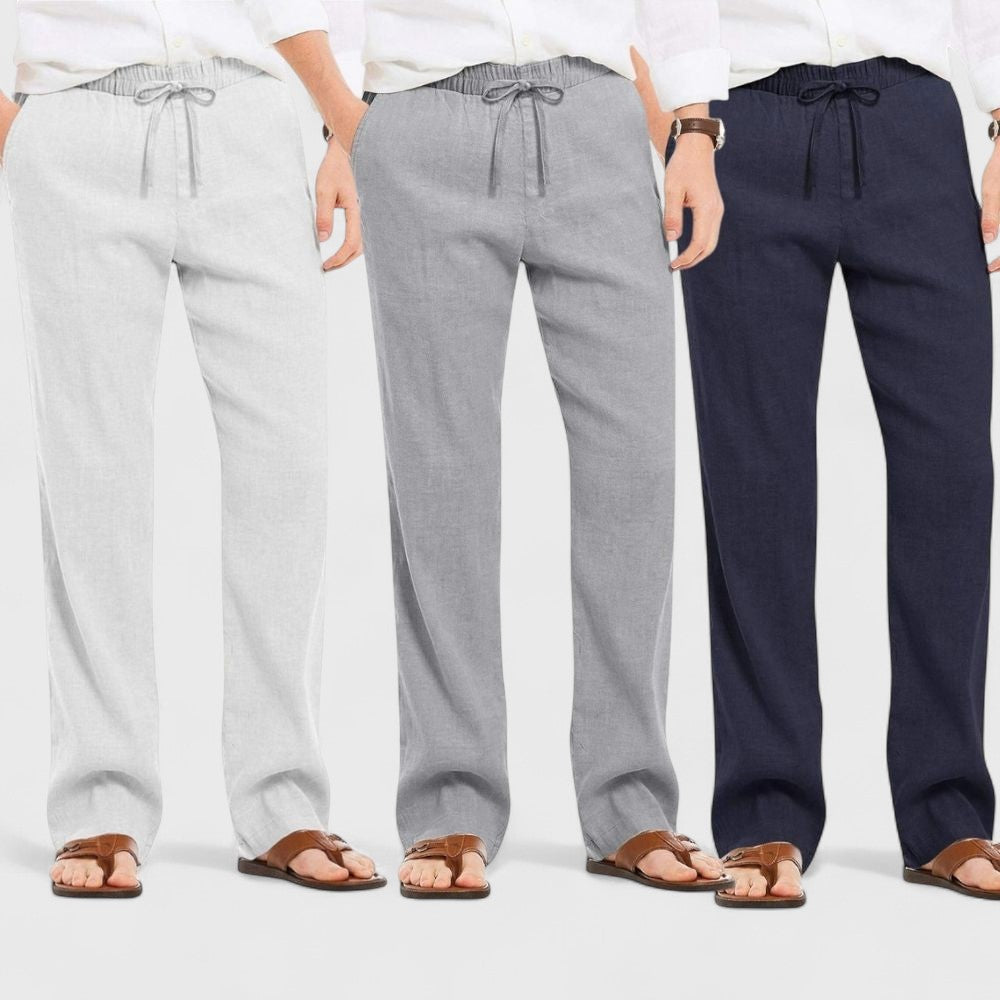 Combo of 3 Linen Loose Fit Men Pant Navy Blue-Gray and Light Gray-50364