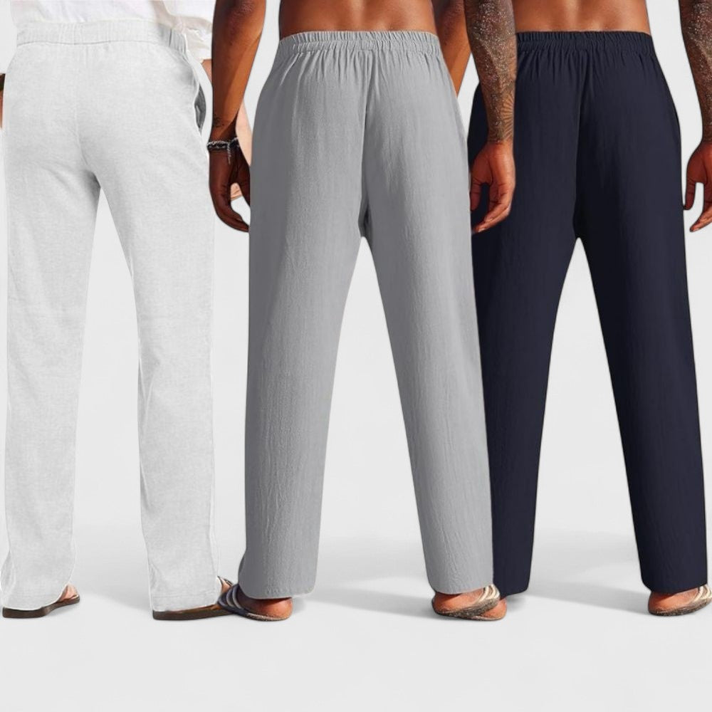 Combo of 3 Linen Loose Fit Men Pant Navy Blue-Gray and Light Gray-50364