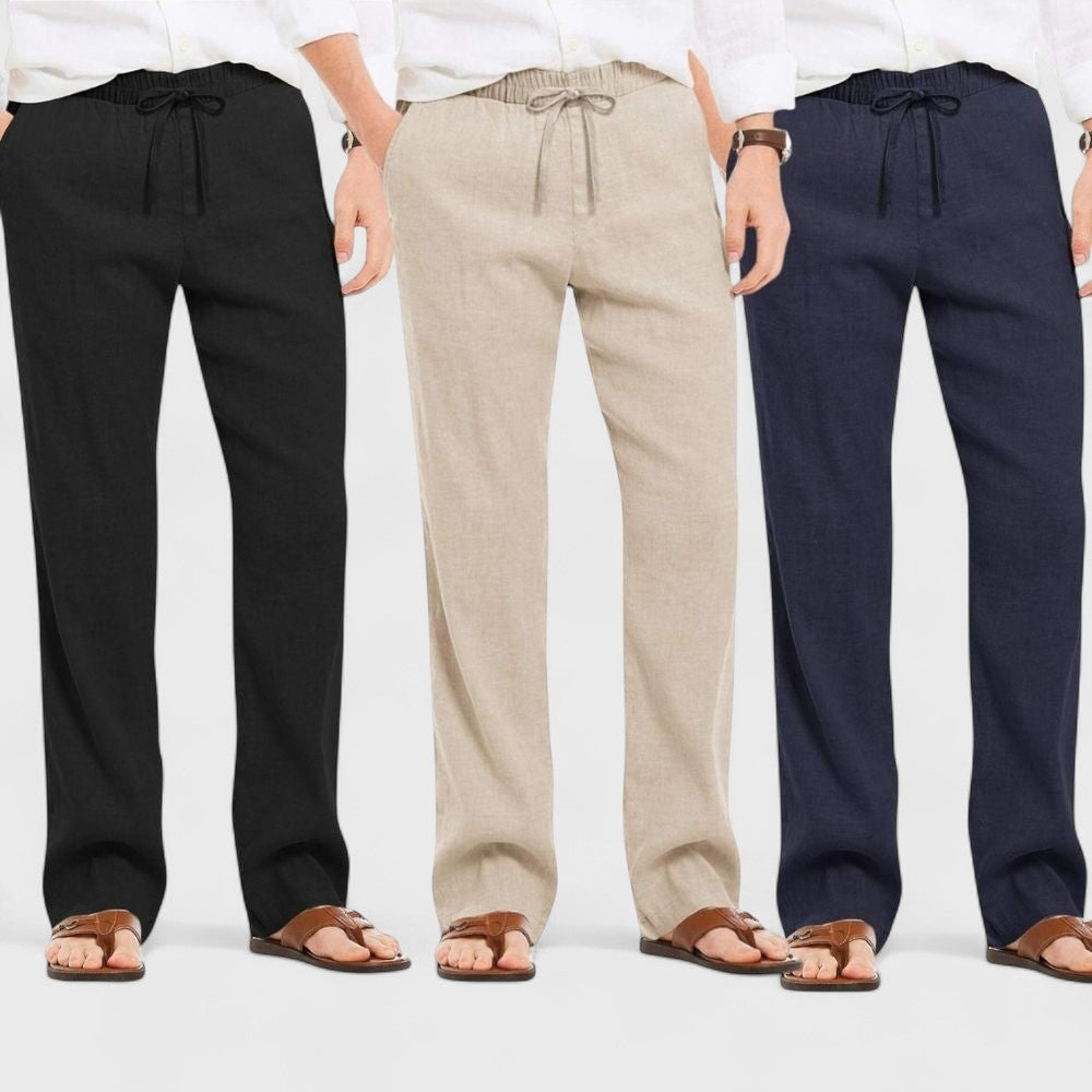 Combo of 3 Linen Loose Fit Men Pant Navy Blue-Light Beige and Black-50396