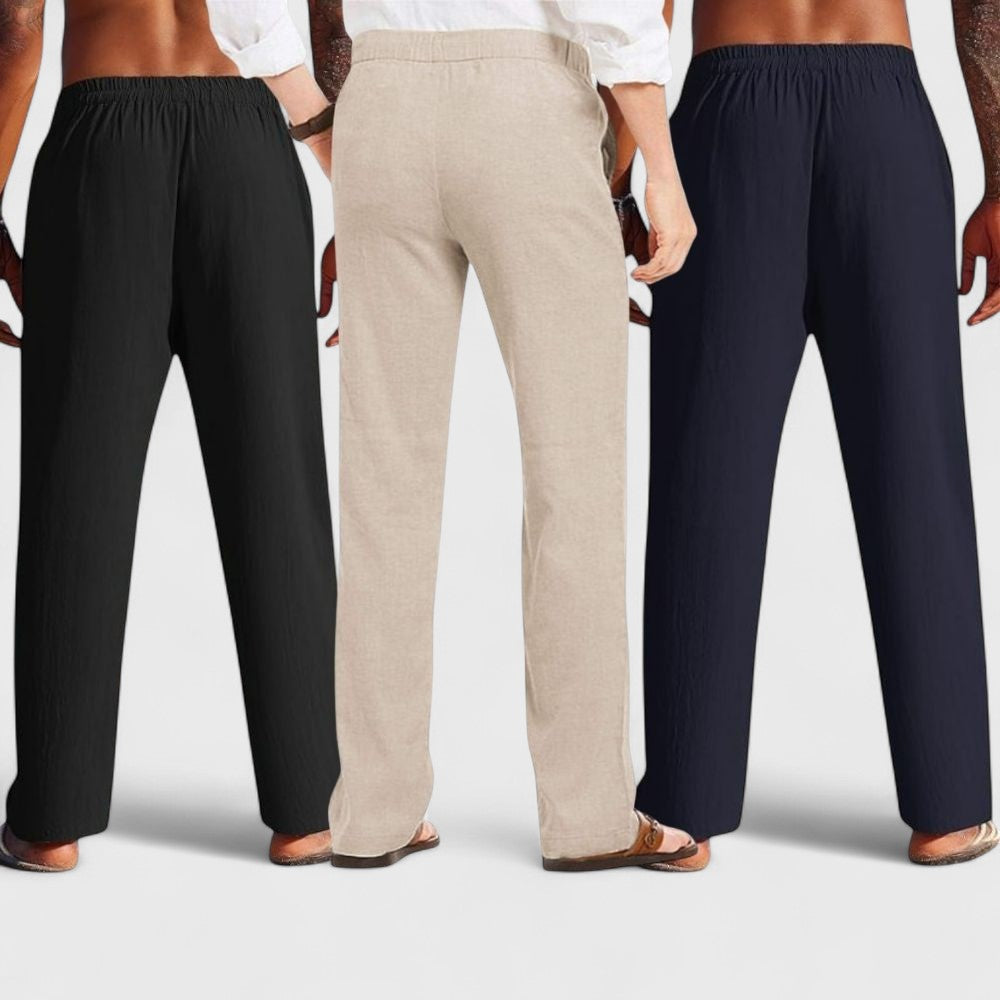 Combo of 3 Linen Loose Fit Men Pant Navy Blue-Light Beige and Black-50396