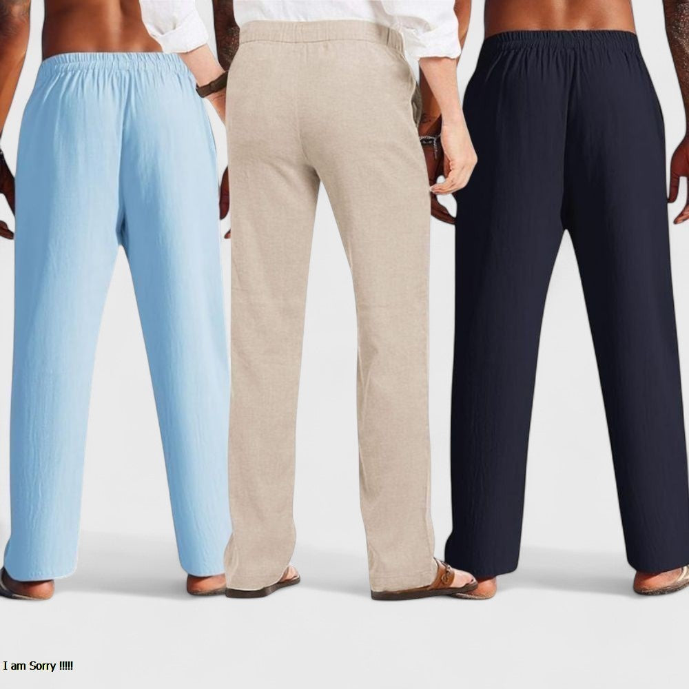 Combo of 3 Linen Loose Fit Men Pant Navy Blue-Light Beige and Blue-50417