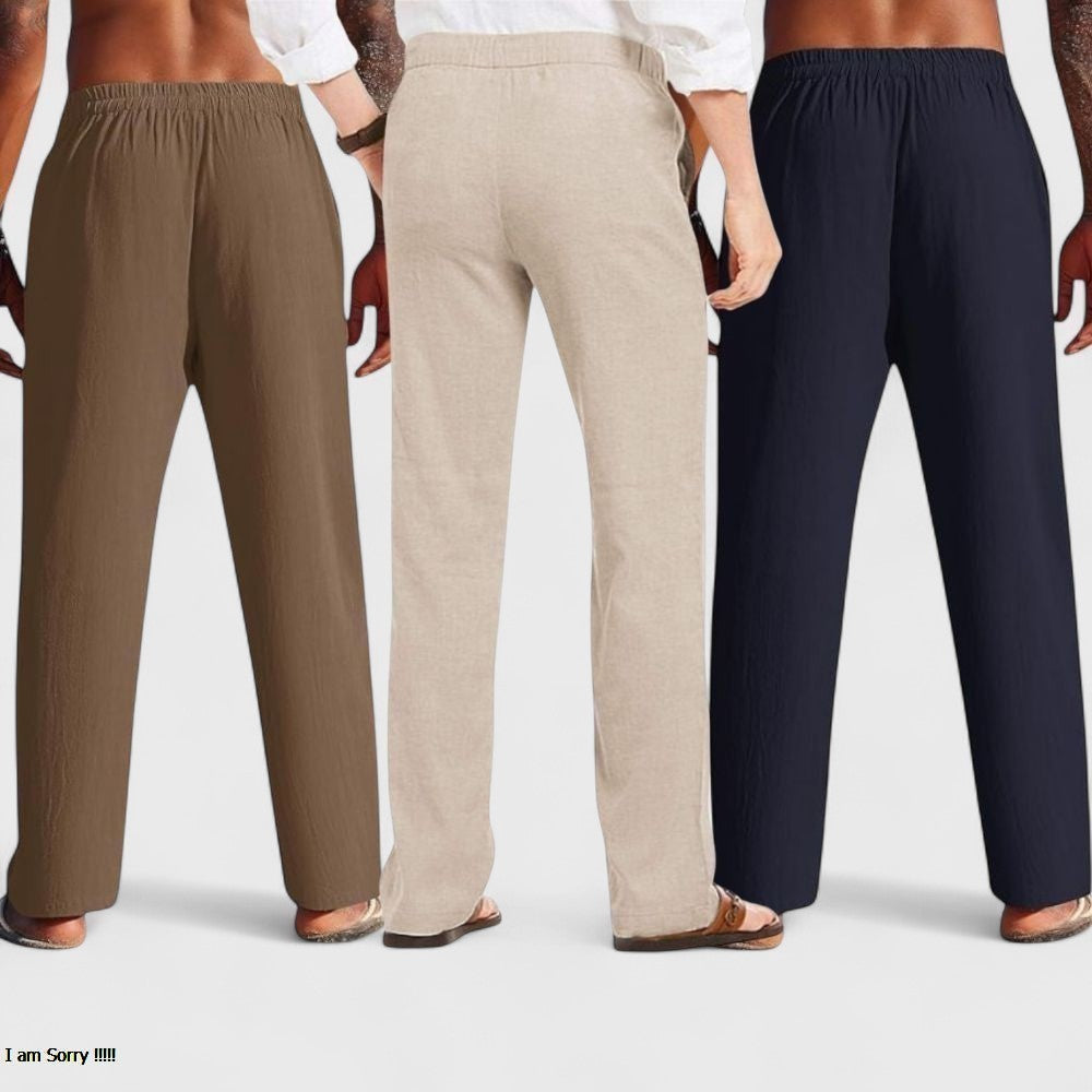 Combo of 3 Linen Loose Fit Men Pant Navy Blue-Light Beige and Brown-50432