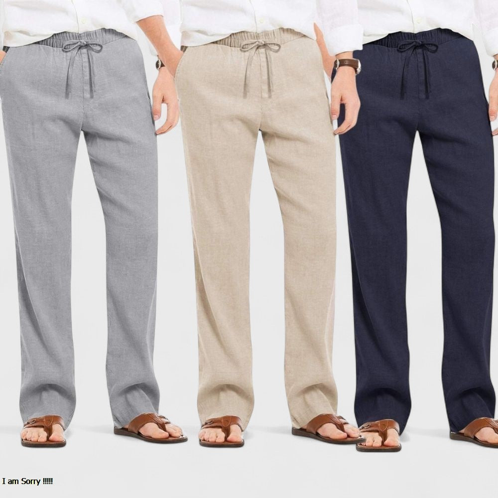 Combo of 3 Linen Loose Fit Men Pant Navy Blue-Light Beige and Gray-50442